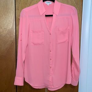 Express Women’s Portofino Pink Business Dressy Button Down Long Sleeve Shirt